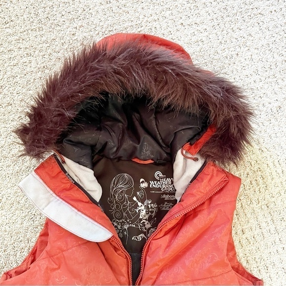 Billabong Hooded Puffer Vest Winter Vest Faux Fur Trim Burnt Orange Sz M Outdoor - Picture 5 of 12